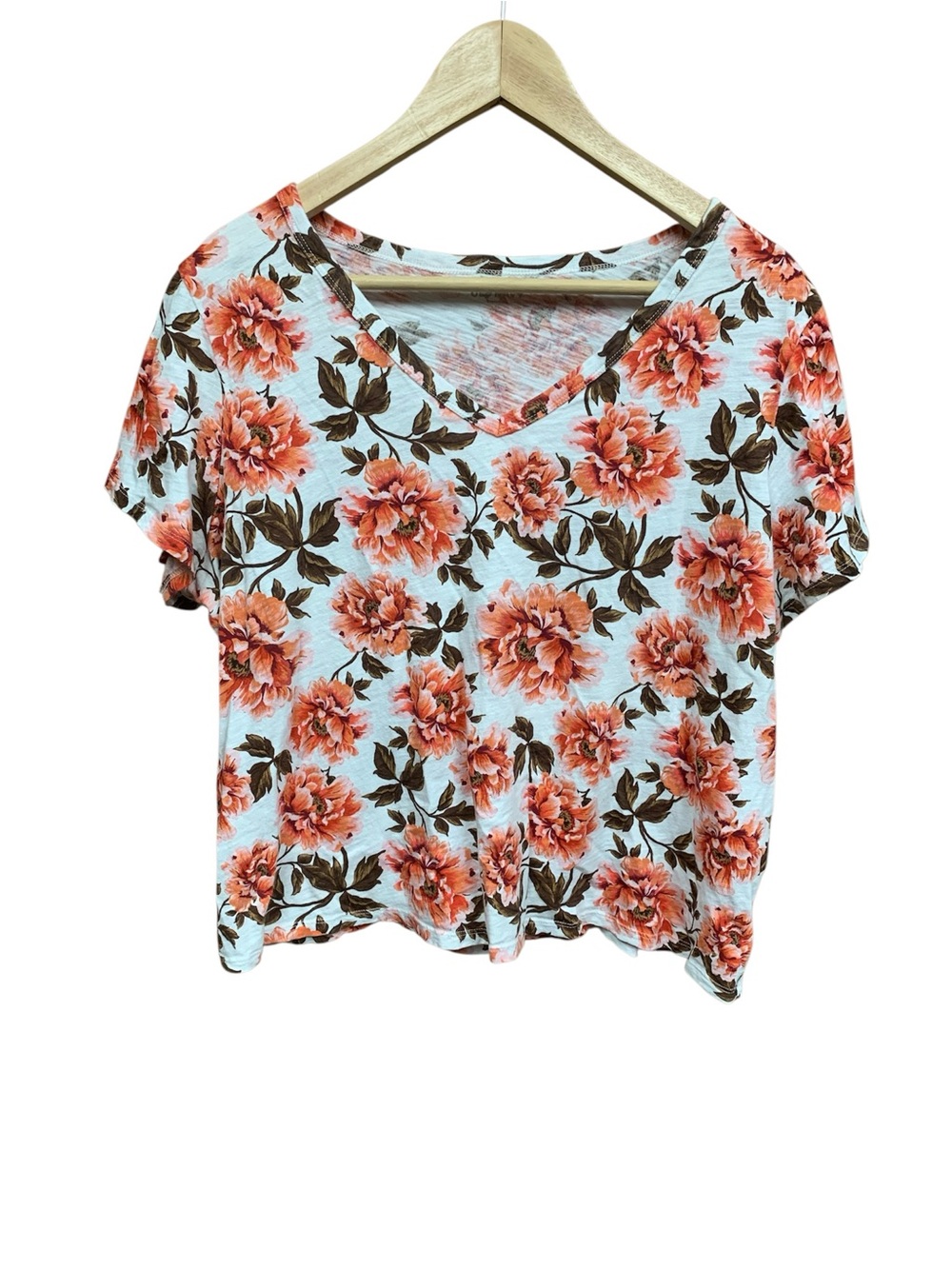 Old Navy Coral Floral V-Neck Crop Short Sleeve Tee XL